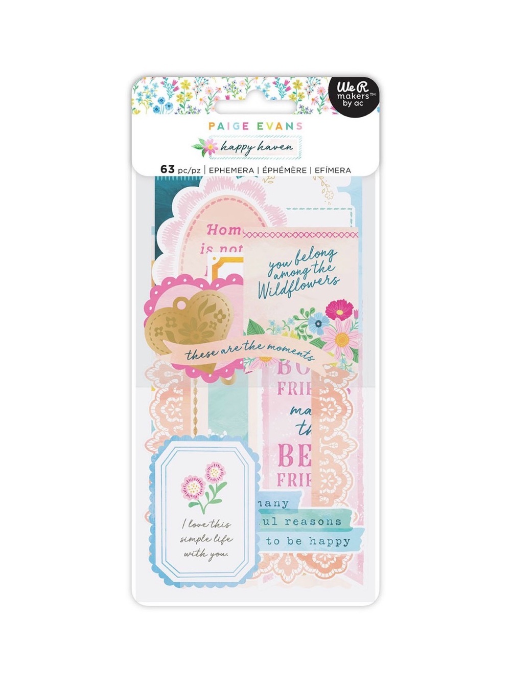 🌸 American Crafts Paige Evans Happy Haven Ephemera Pack 🌸 63pc Pack